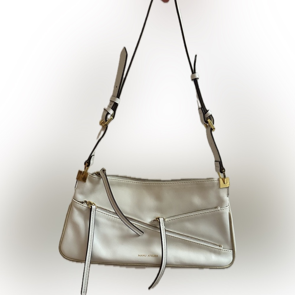 Manu Atelier - Three Zipped Baguette white bag